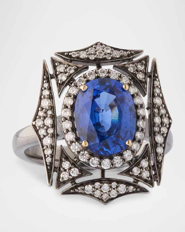 G-One Faceted Oval Sapphire Ring with Diamonds